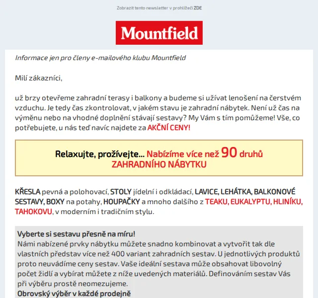 Mountfield: zahradní nábytek se slevou až 40 % – červen 2026 | Nuslet.cz