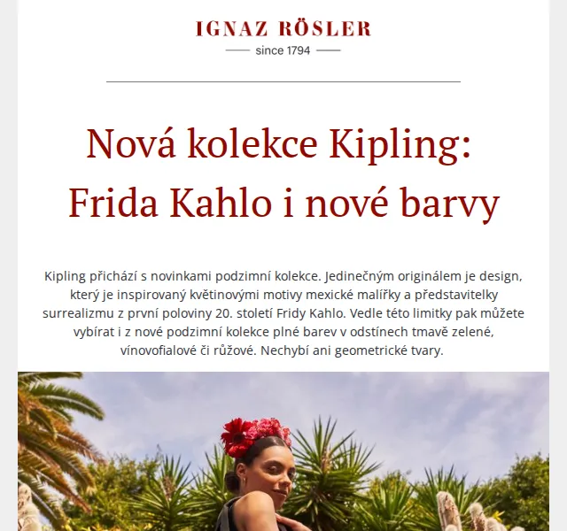 Ignazrosler.cz: Nová kolekce Kipling Frida Kahlo – červen 2026 | Nuslet.cz