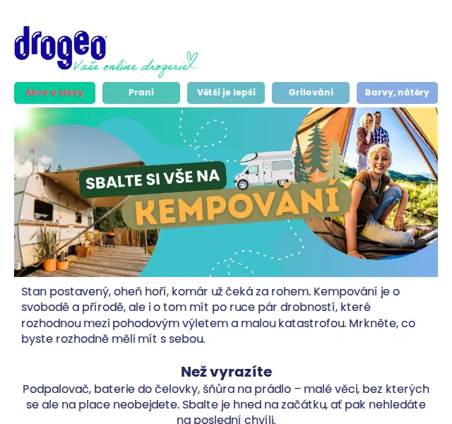 Drogeo: Vybavení na kempování – červen 2026 | Nuslet.cz