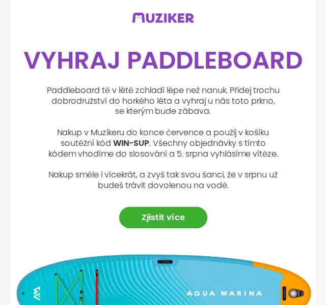 Muziker: soutěž o paddleboard Aqua Marina – červen 2026 | Nuslet.cz