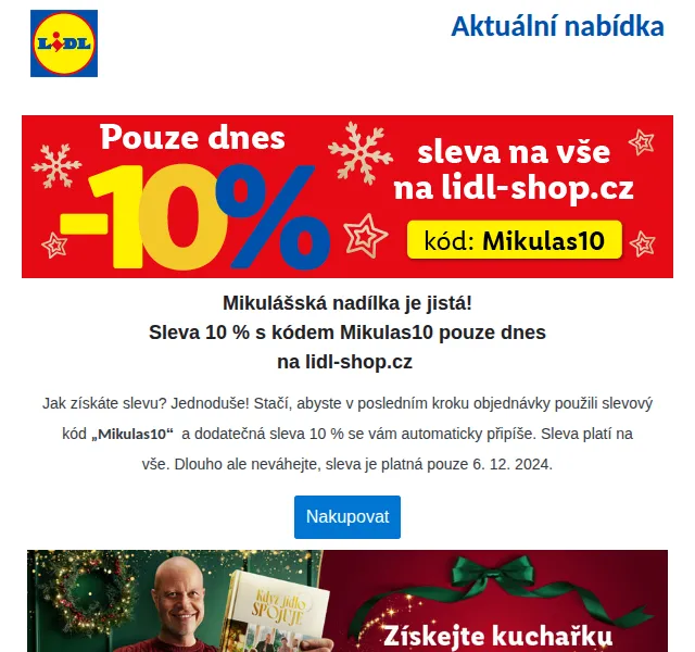 Lidl: Sleva 10 % na vše kódem Mikulas10 – prosinec 2024 | Nuslet.cz