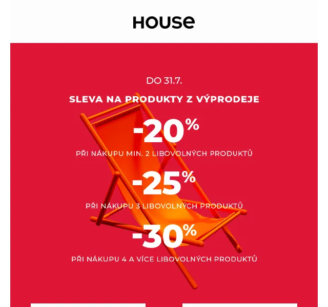 HOUSE: Sleva -20%, -25% nebo -30% na výprodej – červen 2026 | Nuslet.cz