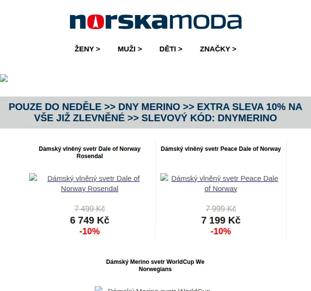 Norskamoda.cz: DNY MERINO – extra sleva 10 % na vše zlevněné | červenec 2026 | Nuslet.cz
