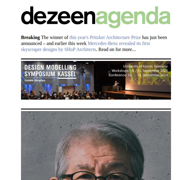 Dezeen Daily: Riken Yamamoto Pritzker 2024 – červen 2026 | Nuslet.cz