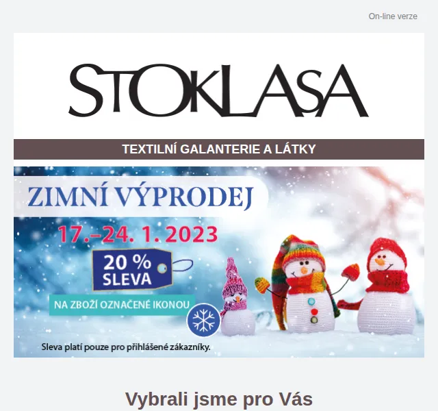 Stoklasa: Zimní výprodej sleva 20 % – červen 2026 | Nuslet.cz