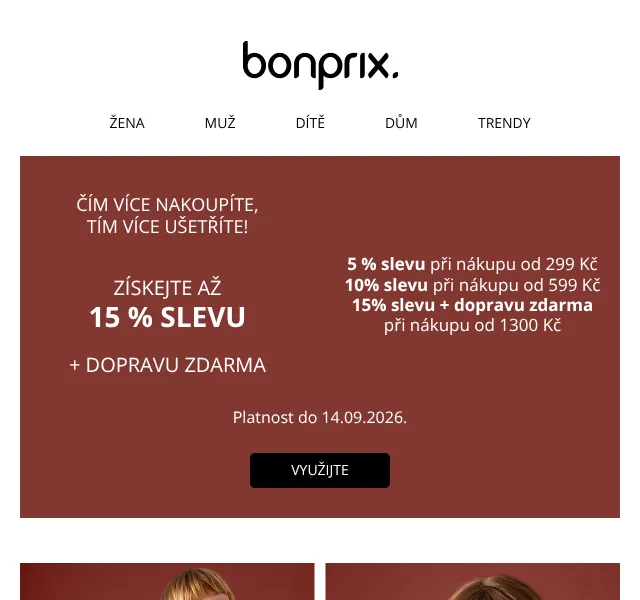 Bonprix: až 15 % sleva + doprava zdarma – září 2026