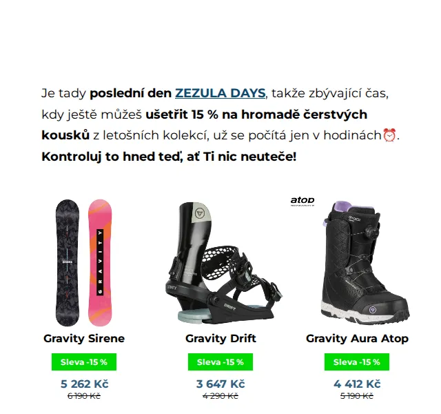 SNOWBOARD ZEZULA: -15 % na nové kolekce – červen 2026 | Nuslet.cz