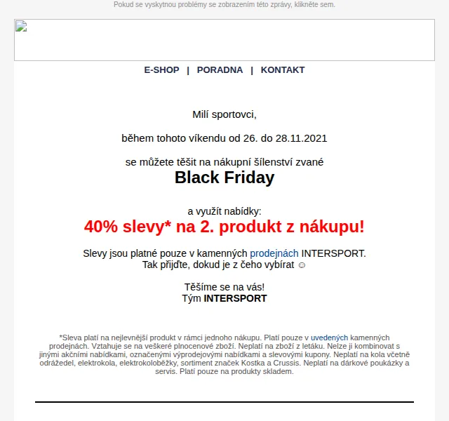 Intersport: 40% sleva na 2. produkt – Black Friday 2026 | Nuslet.cz