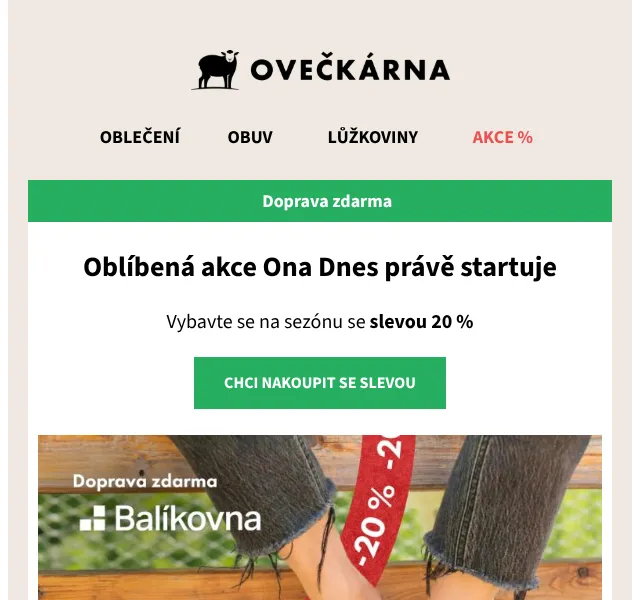 Ovečkárna: sleva 20 % + doprava zdarma – květen 2026