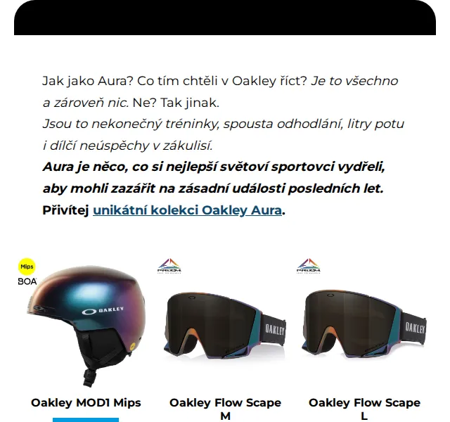 Snowboard Zezula: Oakley Aura brýle -15 % – duben 2026