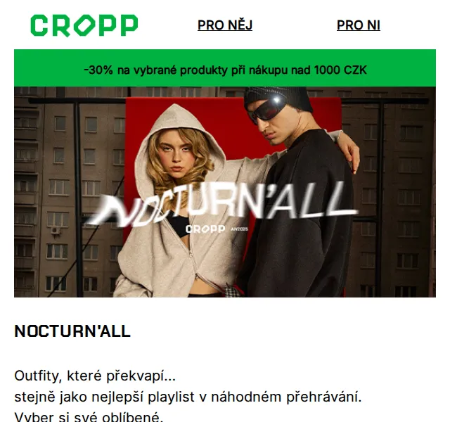 Cropp: Nocturn'All – sleva 30 % na vybrané produkty – červenec 2026 | Nuslet.cz