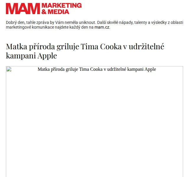 Marketing & Media: Apple udržitelná kampaň – Matka příroda vs. Cook – červen 2026 | Nuslet.cz