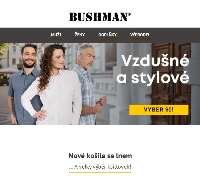 BUSHMAN: Nové lněné košile a kšiltovky – červen 2026 | Nuslet.cz