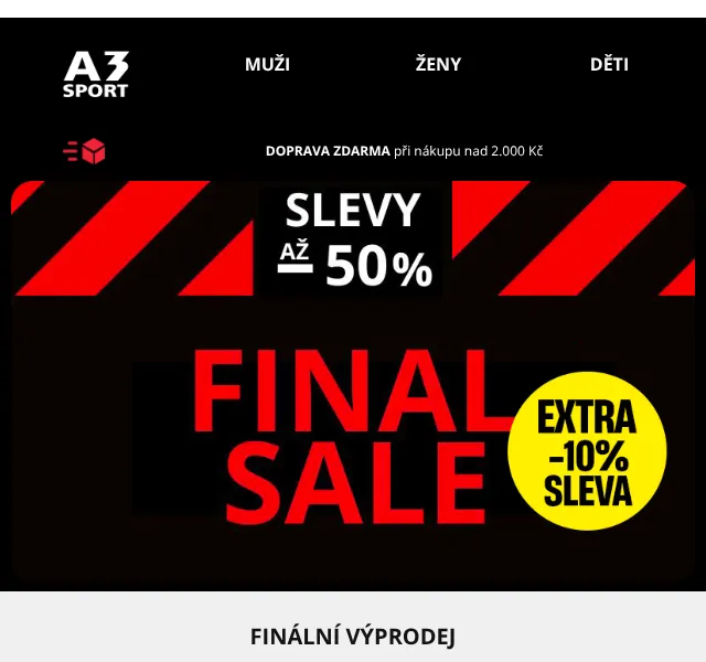 A3SPORT.CZ: Sleva až -50 % + extra 10 % – červenec 2026