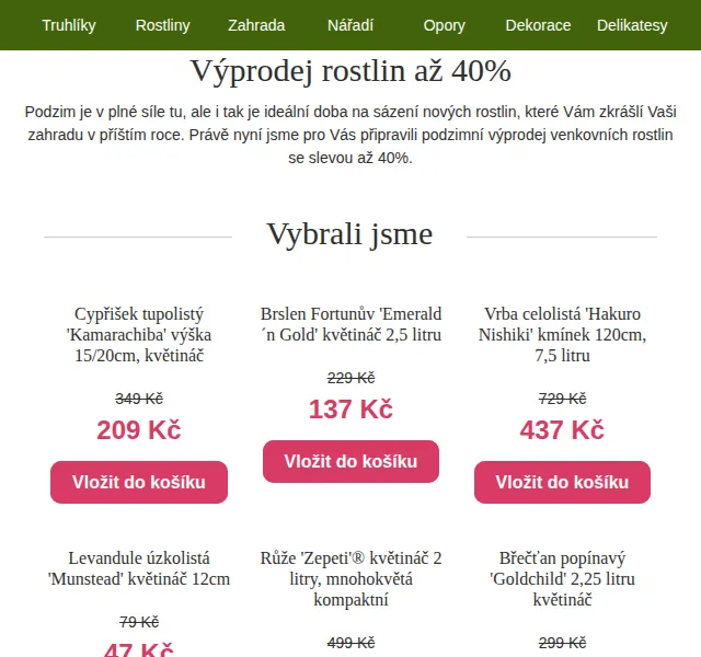 Truhlíkov.cz: Podzimní výprodej rostlin až 40 % – červen 2026 | Nuslet.cz