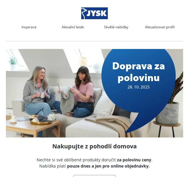 JYSK: Doprava za polovinu a slevy až 67 % – červenec 2026 | Nuslet.cz