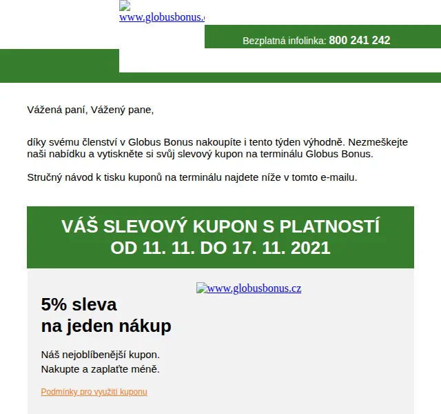 Globus Bonus: 5% sleva na jeden nákup – červen 2026 | Nuslet.cz
