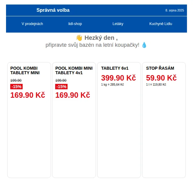 Lidl: Bazénová chemie, slivovica a podzimní slevy – srpen 2025 | Nuslet.cz
