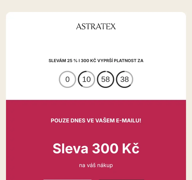 Astratex.cz: Sleva 300 Kč + 25 % – květen 2026 | Nuslet.cz