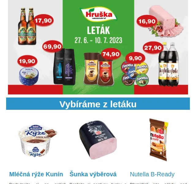 Váš HRUŠKA tým: leták s mléčnou rýží Kunín a Nutellou – červen 2026 | Nuslet.cz