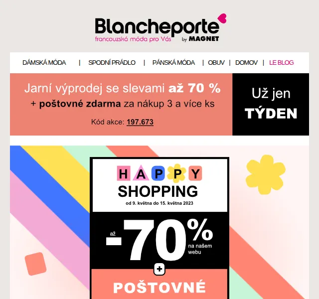 Blancheporte: Až 70% slevy ve výprodeji + poštovné zdarma – červen 2026 | Nuslet.cz