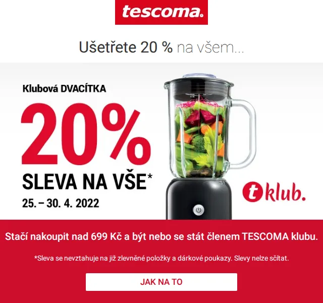 Tescoma: sleva 20 % na nákup nad 699 Kč – červen 2026 | Nuslet.cz
