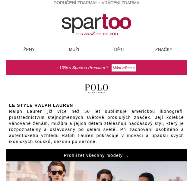Spartoo: Doručení zdarma Polo Ralph Lauren, BOSS, Sebago – červenec 2026 | Nuslet.cz
