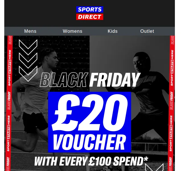 Sportsdirect: Black Friday sleva až 40 % + voucher £20 – červen 2026 | Nuslet.cz