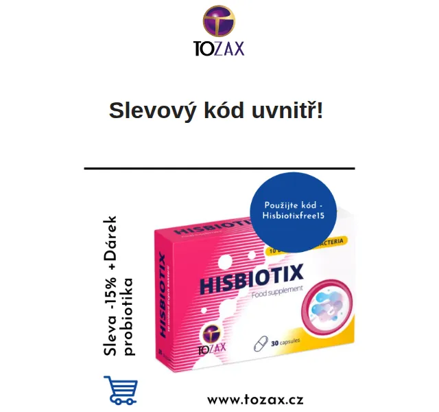 Tozax CZ: sleva 15 % na probiotika Hisbiotix – červenec 2026 | Nuslet.cz