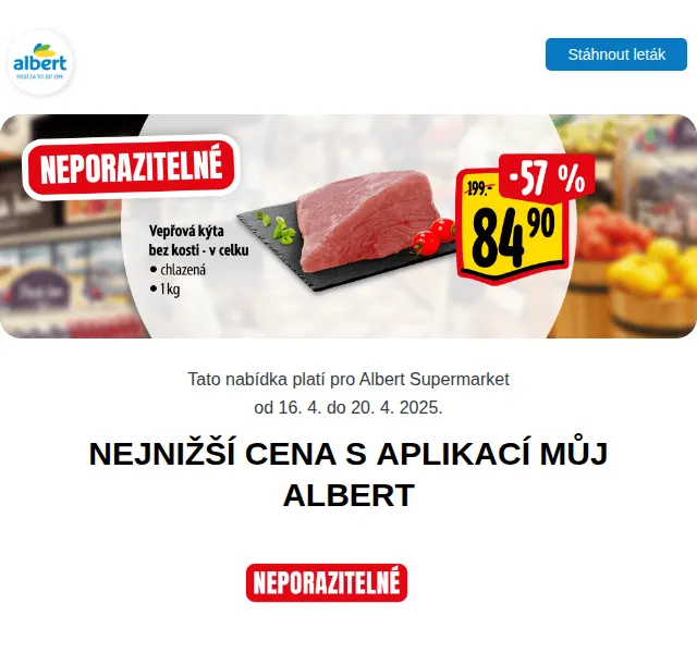 Albert: VELKÉ VELIKONOČNÍ SLEVY – hovězí za 219 Kč, Lindt za 49,90 Kč – červenec 2026 | Nuslet.cz