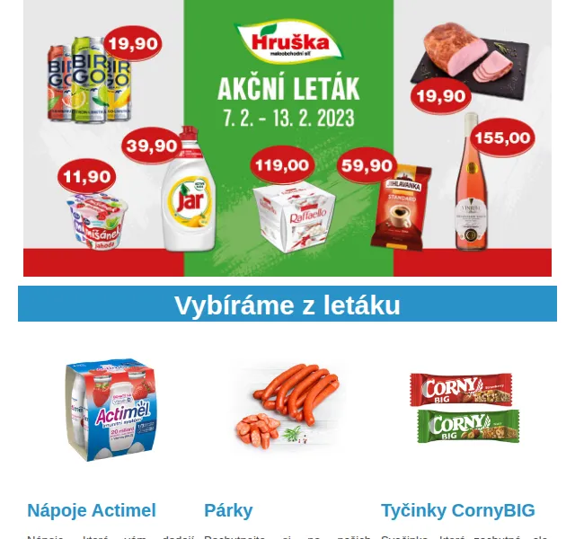 Váš HRUŠKA tým: Leták s Actimelem, Birellem a CornyBIG – únor 2023 | Nuslet.cz