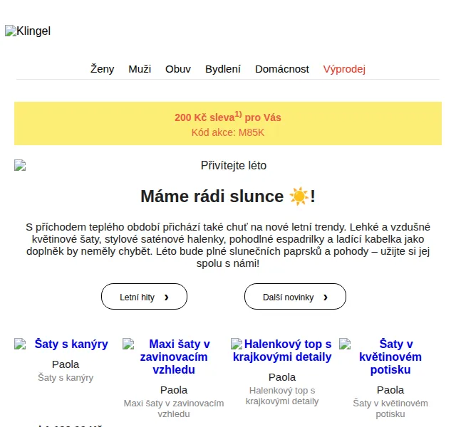 KLiNGEL: 200 Kč sleva na letní módu – červen 2026 | Nuslet.cz