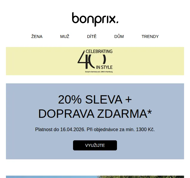 Bonprix: 20 % sleva a doprava zdarma – duben 2026 | Nuslet.cz
