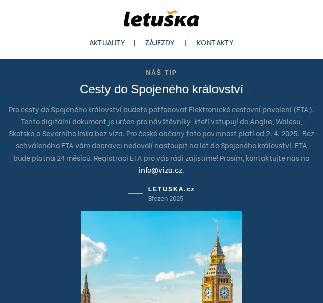 Letuška.cz: Cesty do Spojeného království s ETA – červenec 2026 | Nuslet.cz