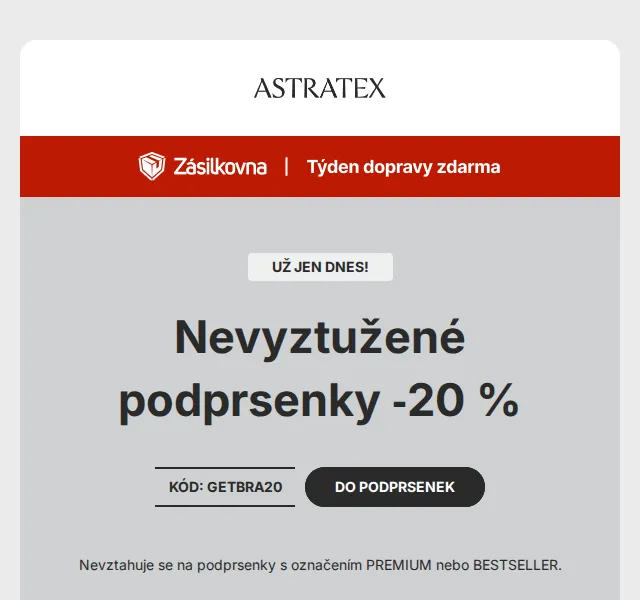 Astratex.cz: Podprsenka Elegant Charm −20 % – květen 2026