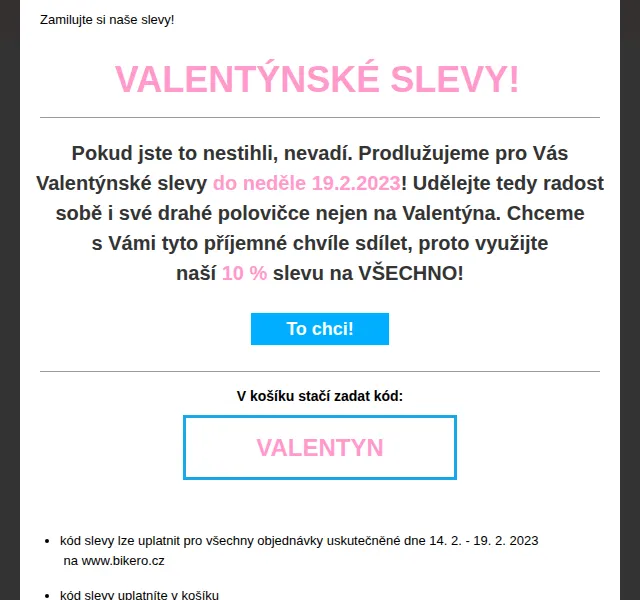 czbikero: prodloužená Valentýnská sleva 10 % – červen 2026 | Nuslet.cz