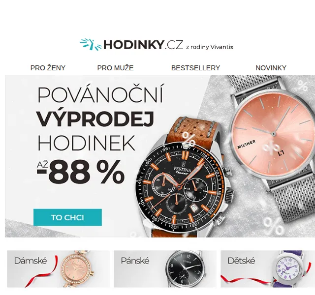 Hodinky.cz: Povánoční výprodej hodinek – slevy až 88 % – červen 2026 | Nuslet.cz