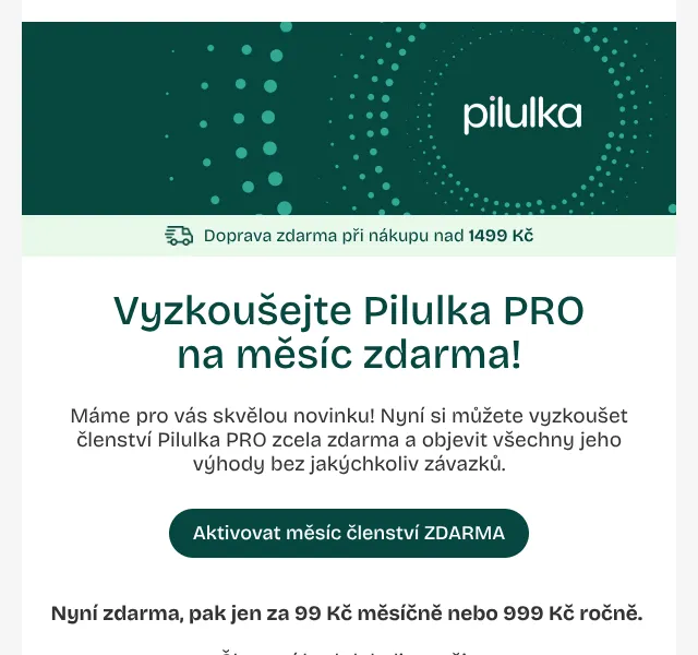 Pilulka.cz: Členství PRO zdarma + 20 % sleva – duben 2026