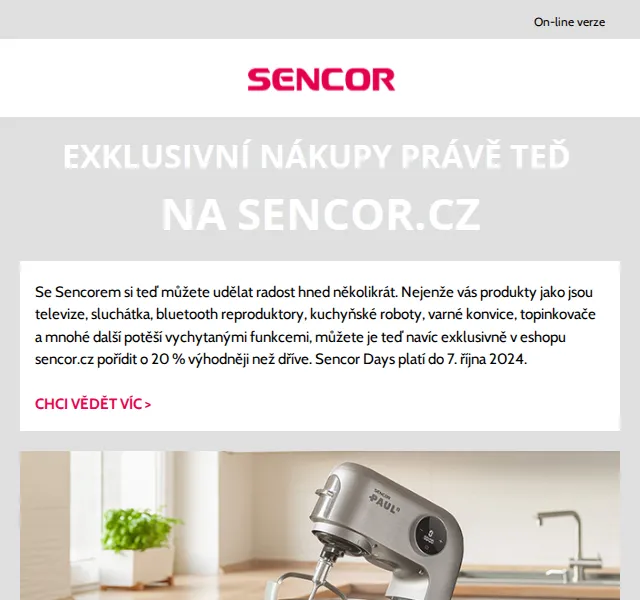 Sencor: 20% sleva na všechny produkty – červenec 2026 | Nuslet.cz