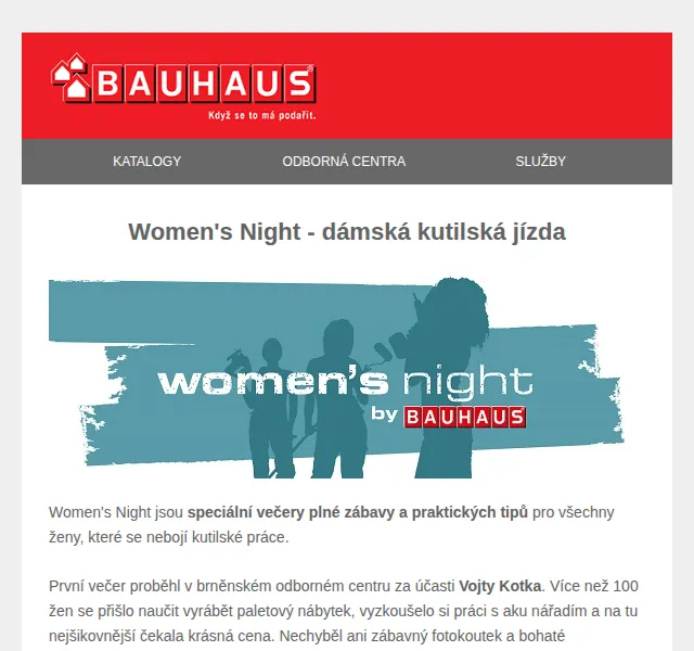 BAUHAUS: Women's Night dámská kutilská jízda – červen 2026 | Nuslet.cz