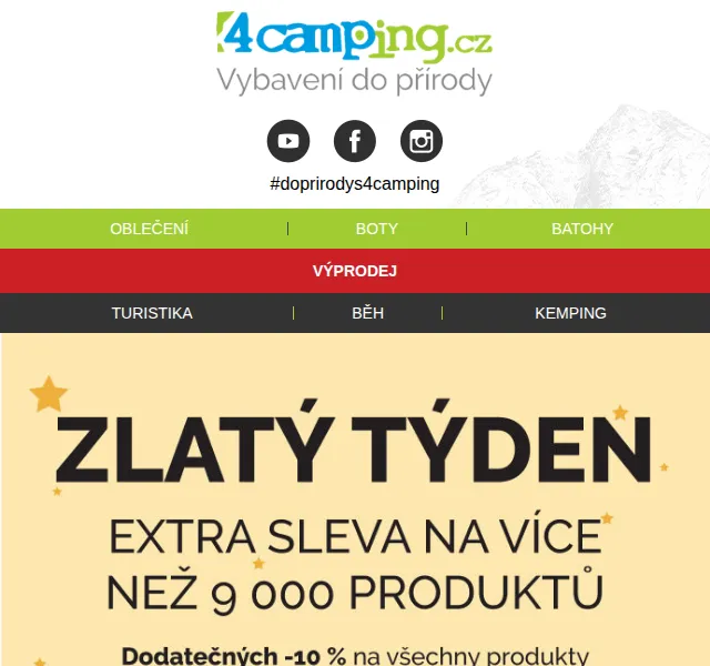 4camping: Zlatý týden – extra sleva 10 % + doprava zdarma – červenec 2026 | Nuslet.cz