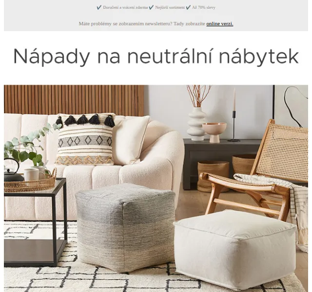 Beliani.cz: neutrální nábytek až 70 % sleva – červenec 2026 | Nuslet.cz