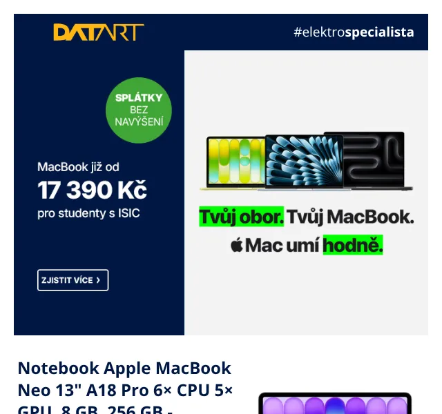 DATART: Mac pro studenty – splátkyslevy | Август 2026
