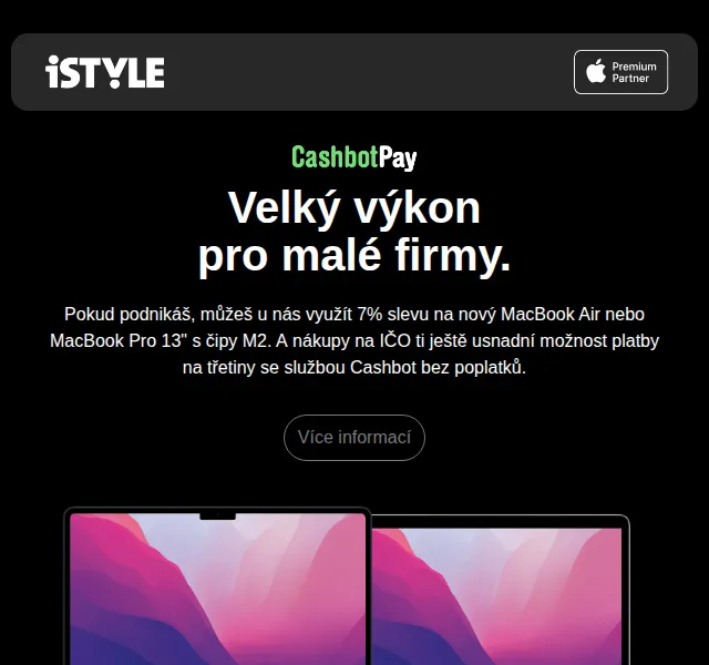 iSTYLE: 7% sleva na MacBook Air/Pro M2 pro firmy – červen 2026 | Nuslet.cz
