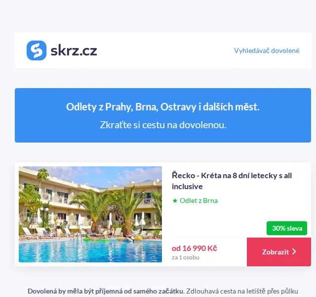 Vánoce na Skrz: First minute s odlety z Prahy, Brna, Ostravy – červen 2026 | Nuslet.cz