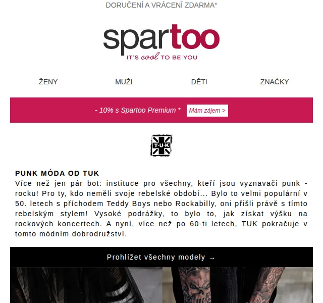 Spartoo.cz: Doručení zdarma značek TUK, Fred Perry, Havaianas aj. – červen 2026 | Nuslet.cz