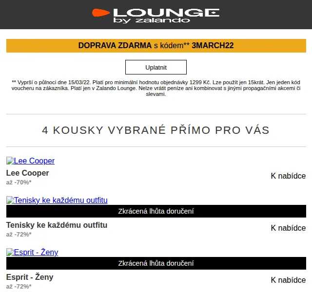 Lounge by Zalando: Lee Cooper, Esprit a Tomasucci – červen 2026 | Nuslet.cz