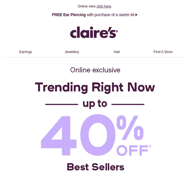 Claire’s: sleva až 40 % na trendy doplňky – červen 2026 | Nuslet.cz