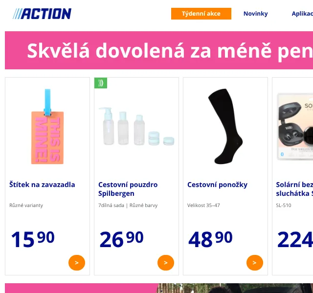Action: Cestovní vybavení a akce do 90 Kč – červen 2026