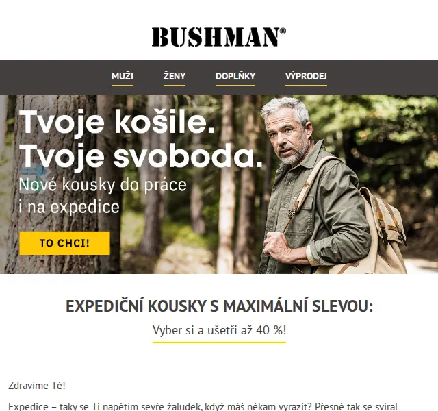 BUSHMAN: Expedice se slevou až 42 % – červen 2026 | Nuslet.cz